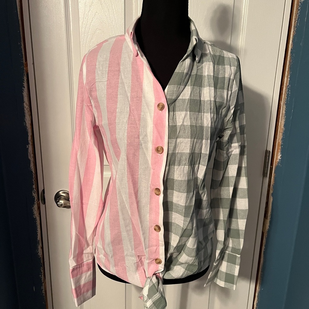 Pink and Green Button Down Shirt